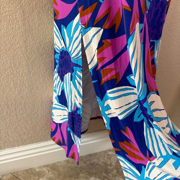 Soft Surroundings Serena Maxi Dress Large Jersey Knit Stretch Floral Pink Blue - Picture 5 of 11